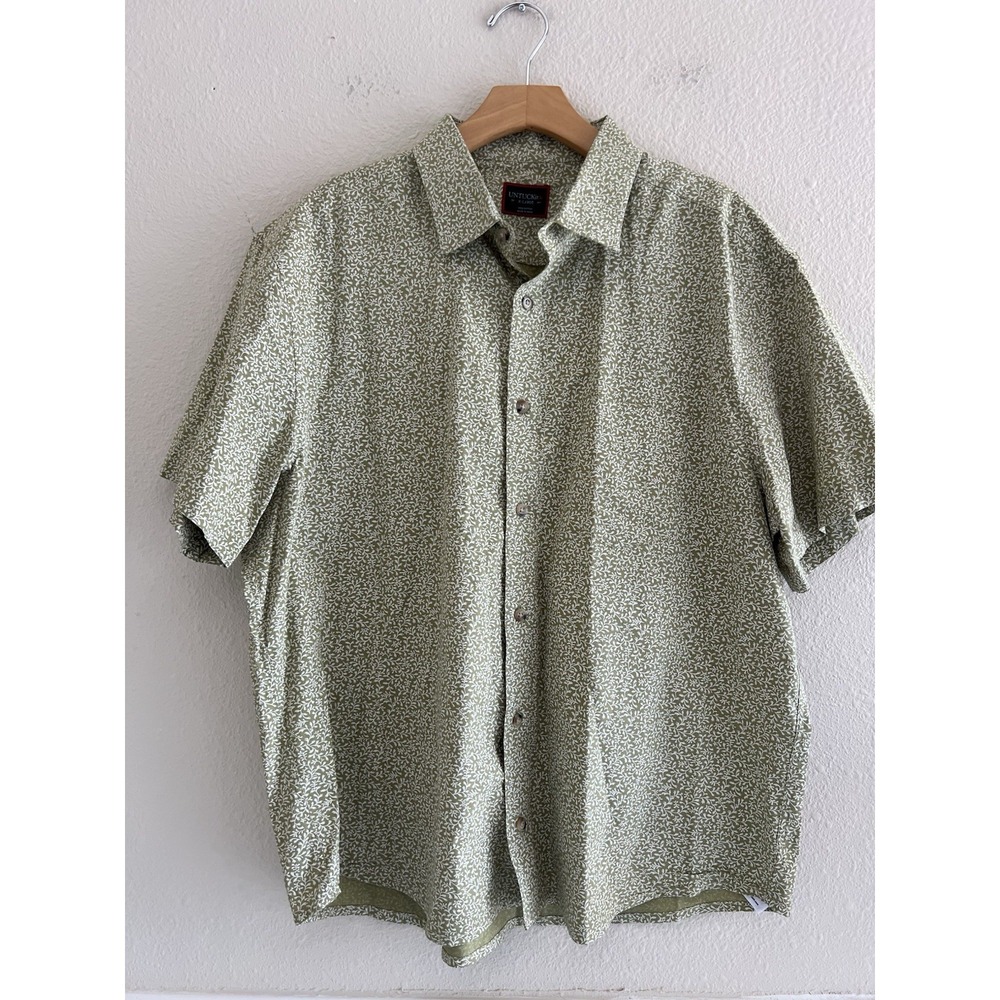 UNTUCKit Mens XL Short Sleeve Button Down Shirt Byers Olive Vine Print Casual